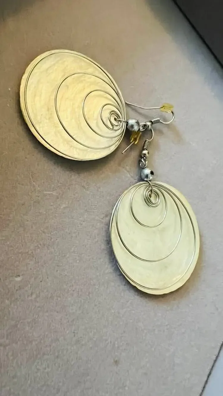 Handmade Shell and Spiral Wire Drop Earrings